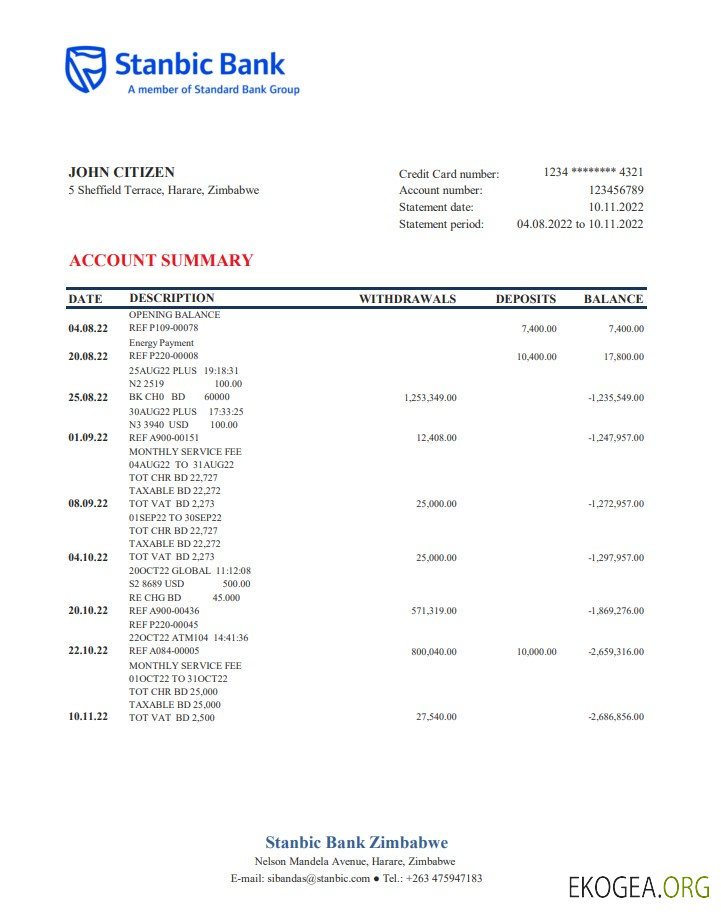 Déclaration de la Stanbic Bank du Zimbabwe